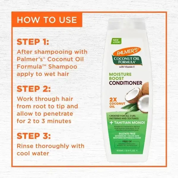 Celvess Cosmetic Palmer’s Moisture Boost leave-in conditioner in a 400ml bottle, showing the product and packaging.