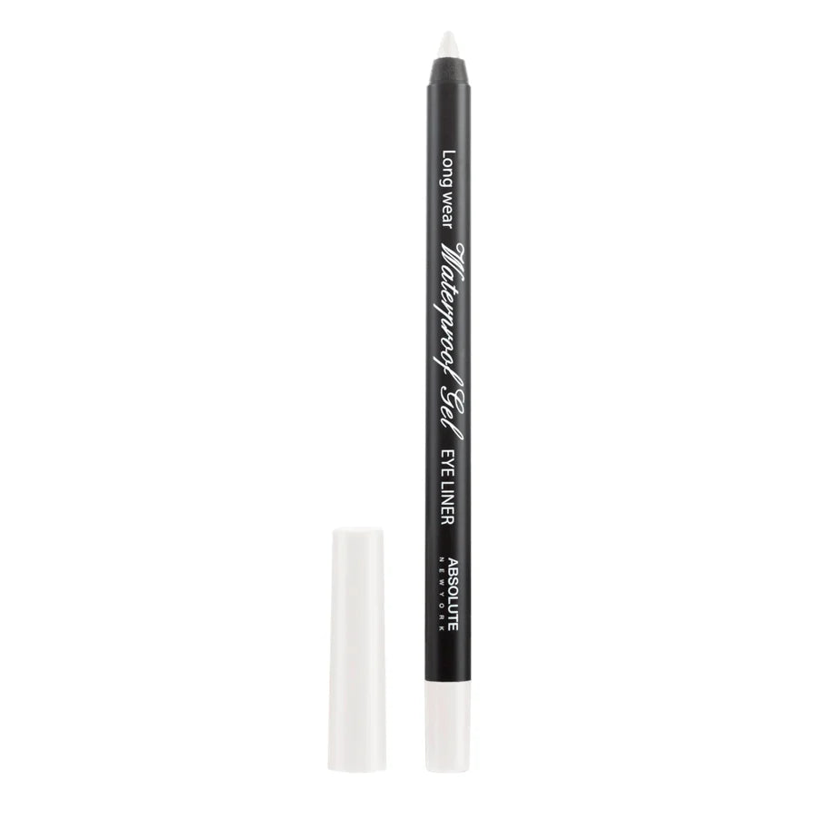 Celvess Cosmetic Absolute New York waterproof gel eyeliner in white pearl, showcasing smooth texture and precise application.
