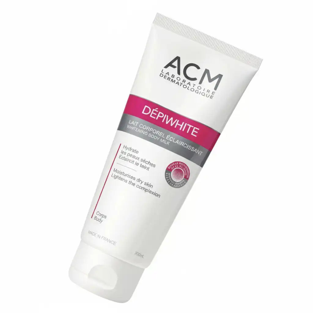 Celvess Cosmetic ACM Lait Corporel Dépiwhite brightening anti-taches lotion in a 200ml bottle, moisturizing and skin tone evening.