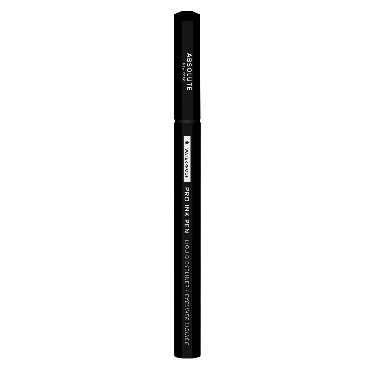 Black liquid eyeliner pen from Absolute New York PRO INK series, designed for precise application and bold eye definition.