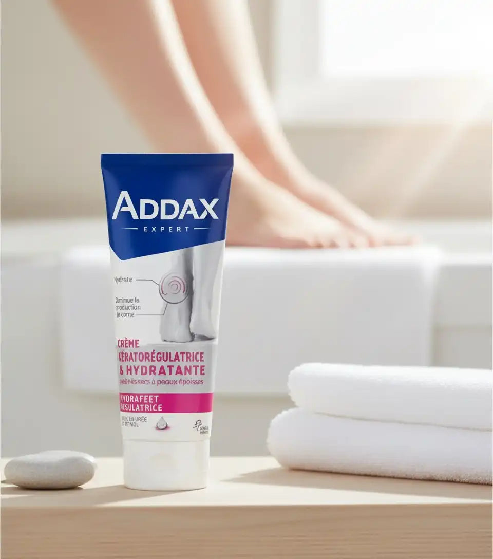 Addax Crème Kératorégulatrice et Hydratante pour pieds en tube, 100ml, pour nourrir et réguler la peau des pieds.