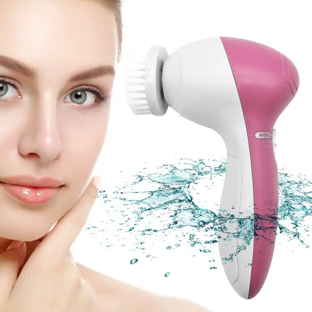Celvess Cosmetic 5-in-1 electric facial cleansing brush with multiple attachments for deep cleaning and skin exfoliation.