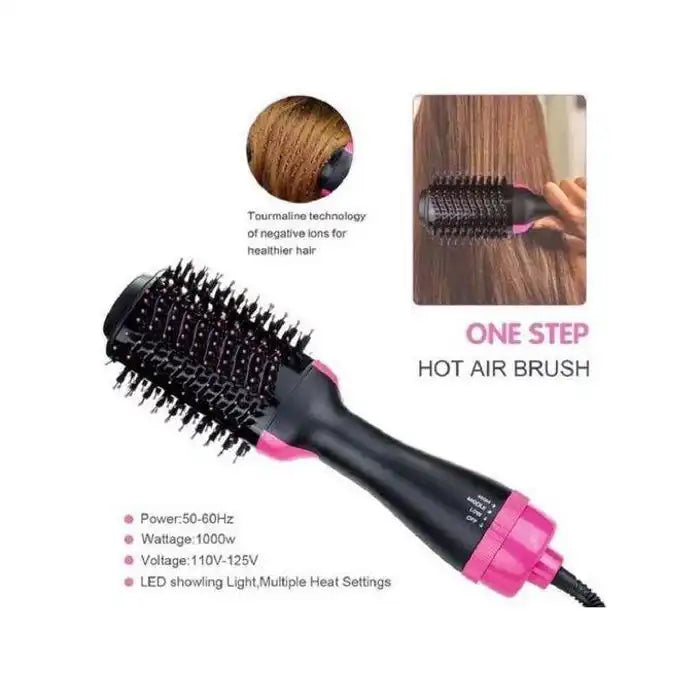 Celvess Cosmetic One Step 1200W blow-drying and styling brush with volumizing and smoothing features, shown in use.