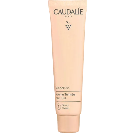 Caudalie Vinocrush CC Crème Teintée, a tinted foundation by Celvess Cosmetic, showing smooth, natural skin tone coverage.