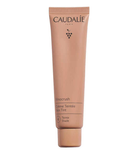 Caudalie Vinocrush CC Crème Teintée, a tinted moisturizer with SPF, in a sleek tube, providing a natural, luminous finish.