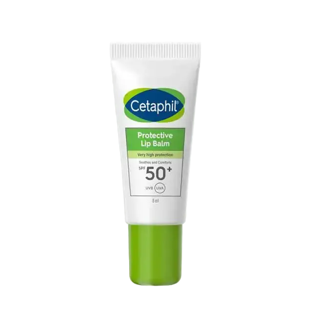 CETAPHIL lip balm with SPF 50+ in an 8ml tube, providing protective care for lips from sun damage.