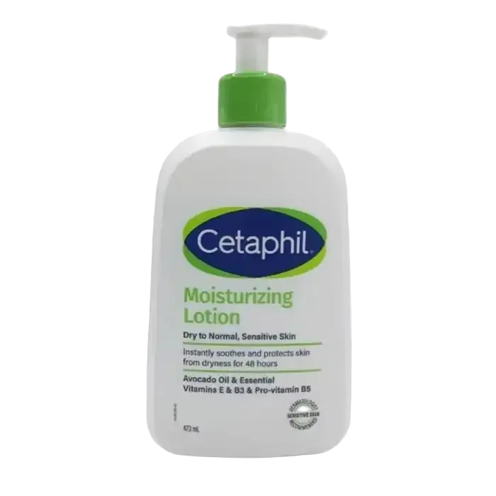 CETAPHIL hydrating lotion in a 473ml bottle, part of Celvess Cosmetic's skin care oils collection, showing the product bottle.