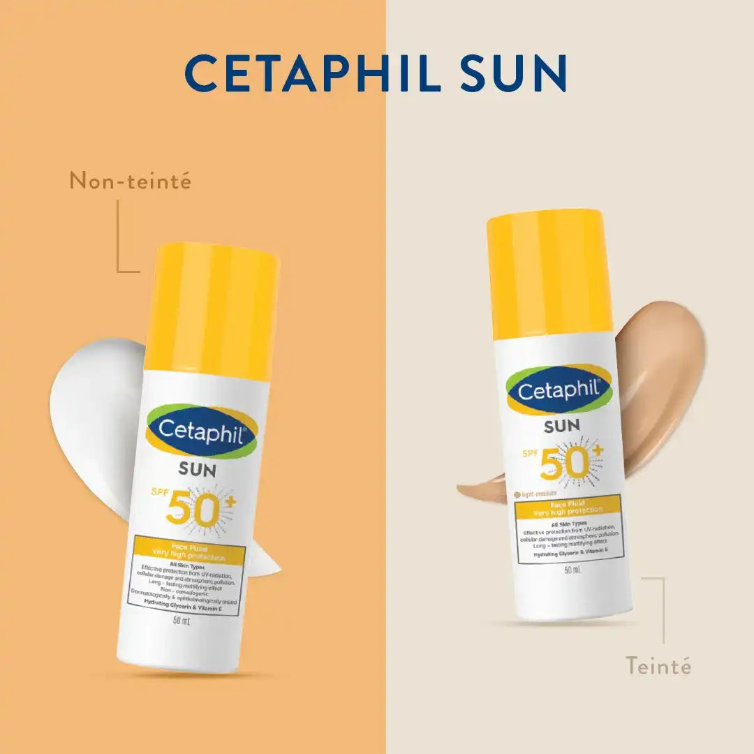 CETAPHIL Sun Face Fluide Teinté SPF50+ 50ml tinted moisturizer in a pump bottle with sun protection and hydrating formula