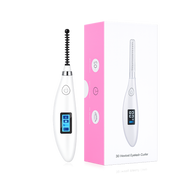 Celvess Cosmetic heated eyelash curler with ceramic pad, designed for gentle, no-breath curling of eyelashes.