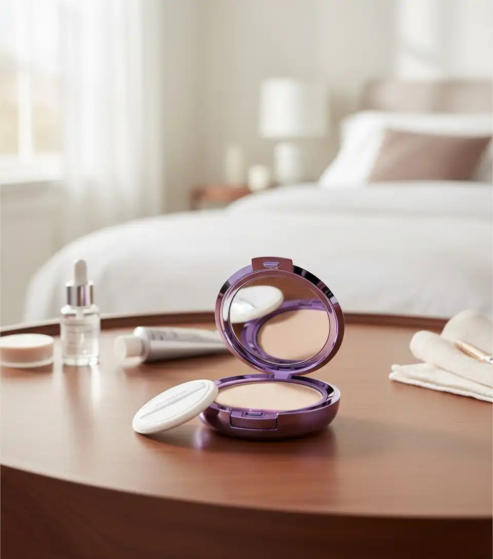 Covermark luminous compact powder in a sleek 10g compact, with a smooth, luminous finish and natural skin tone appearance.