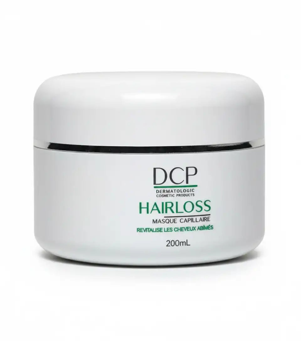 DCP Hairloss Masque Capillaire Revitalisant by Celvess Cosmetic, 200ml, nourishing hair treatment in a white jar with product label.