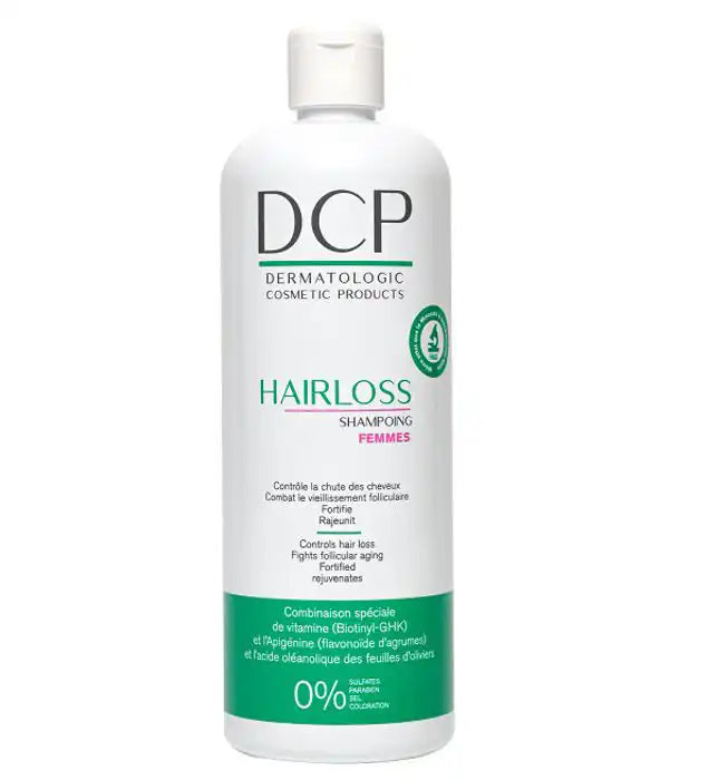 Celvess Cosmetic DCP Hairloss Shampoo for women in a 500ml bottle, anti-hair loss and volumizing shampoo with a clear label.