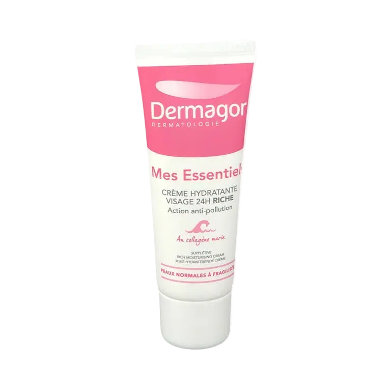 Celvess Cosmetic DERMAGOR Mes Essentiels 24h Riche Hydrating Cream in 40ml jar showing smooth cream texture.