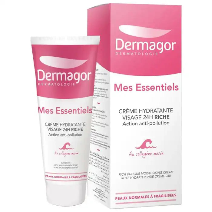Celvess Cosmetic DERMAGOR Mes Essentiels Crème Hydratante 24h Riche in 40ml jar, showing the nourishing moisturizer for daily skin hydration.