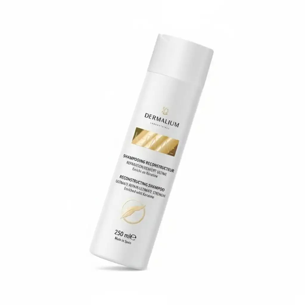 Celvess Cosmetic Dermalium keratin reconstructive shampoo for hair growth in 250ml bottle, showing the shampoo bottle with label.