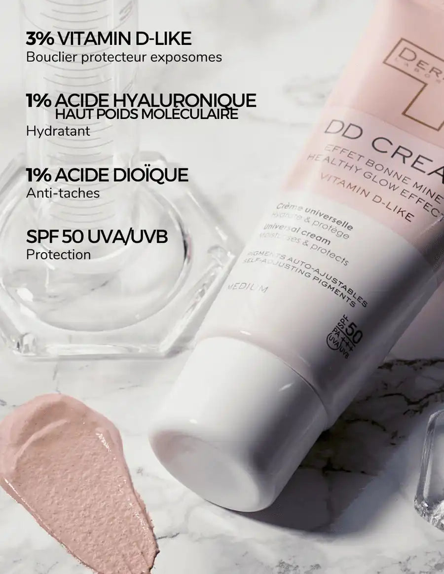 Celvess Cosmetic DERMEDEN DD Cream SPF 50 tinted hydrating moisturizer with high sun protection, smooth texture and natural finish.