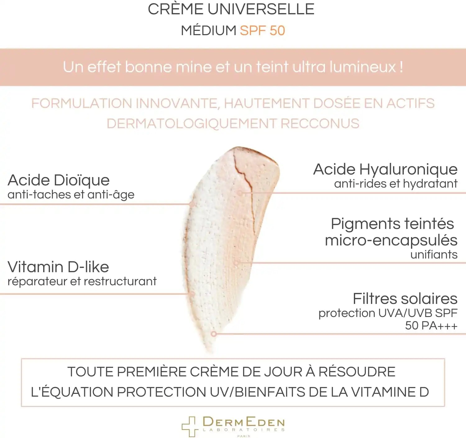 Celvess Cosmetic Dermeden DD Cream SPF 50 tinted moisturizer with high sun protection, hydrating and providing a natural, luminous finish.