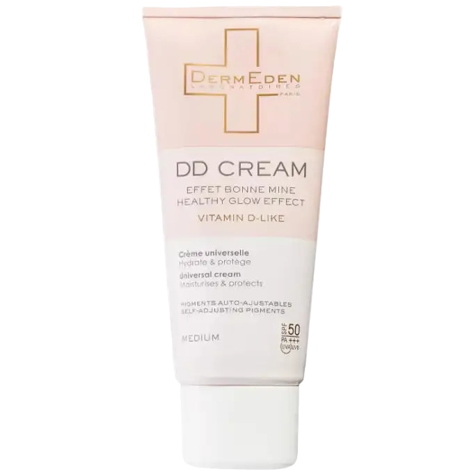 Celvess Cosmetic Dermeden DD Cream SPF 50 tinted moisturizer with high sun protection, providing hydration and a natural glow.