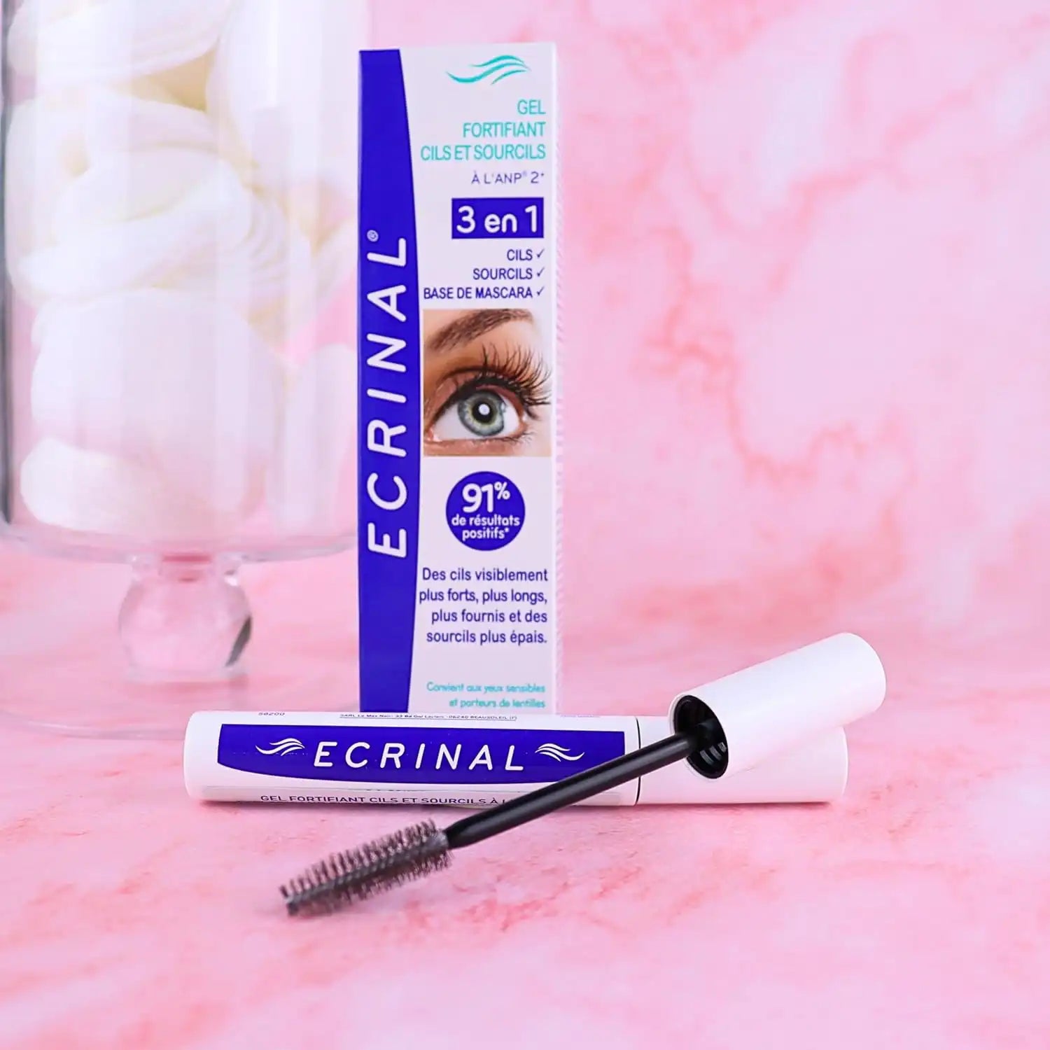 ECRINAL Gel Fortifiant Cils et Sourcils by Celvess Cosmetic, 9ml, showing the transparent tube with applicator brush.