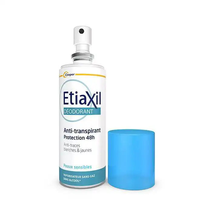 Celvess Cosmetic ETIAXIL anti-transpirant spray in 100ml bottle, gentle deodorant for sensitive skin, 48-hour odor protection.