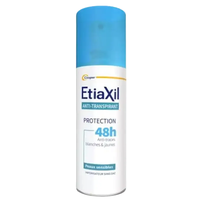 ETIAXIL anti-transpirant spray deodorant for sensitive skin, providing 48-hour protection against white and yellow marks, 100ml.