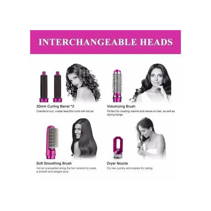 Electric 5-in-1 curling iron and hair drying brush by Celvess Cosmetic, showing the multi-functional curling and styling tool.