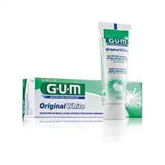GUM Original White Dentifrice in 75ml tube, a whitening toothpaste by Celvess Cosmetic, with a clean, sleek packaging design.