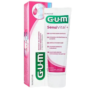GUM Sensivital+ dentifrice tube from Celvess Cosmetic, showing the toothpaste packaging with white and blue design elements.