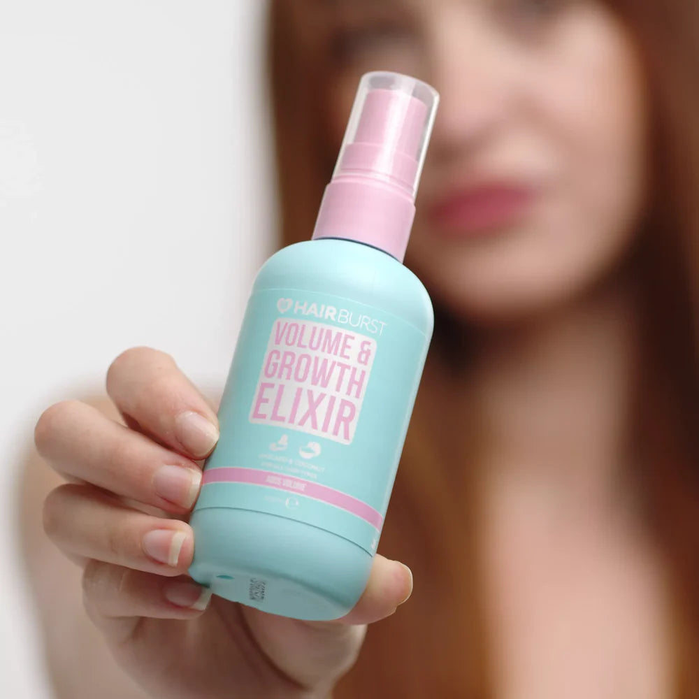 Celvess Cosmetic Hairburst Elixir for hair growth and volume, 40ml bottle, with a sleek design and vibrant branding.