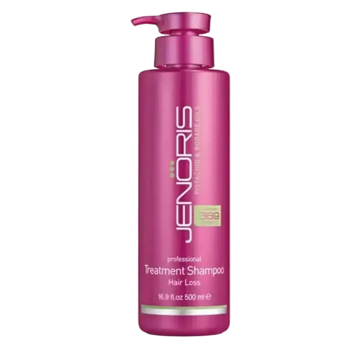 Celvess Cosmetic JENORIS anti-hair loss treatment shampoo bottle, 250ml, designed to strengthen and volumize hair.