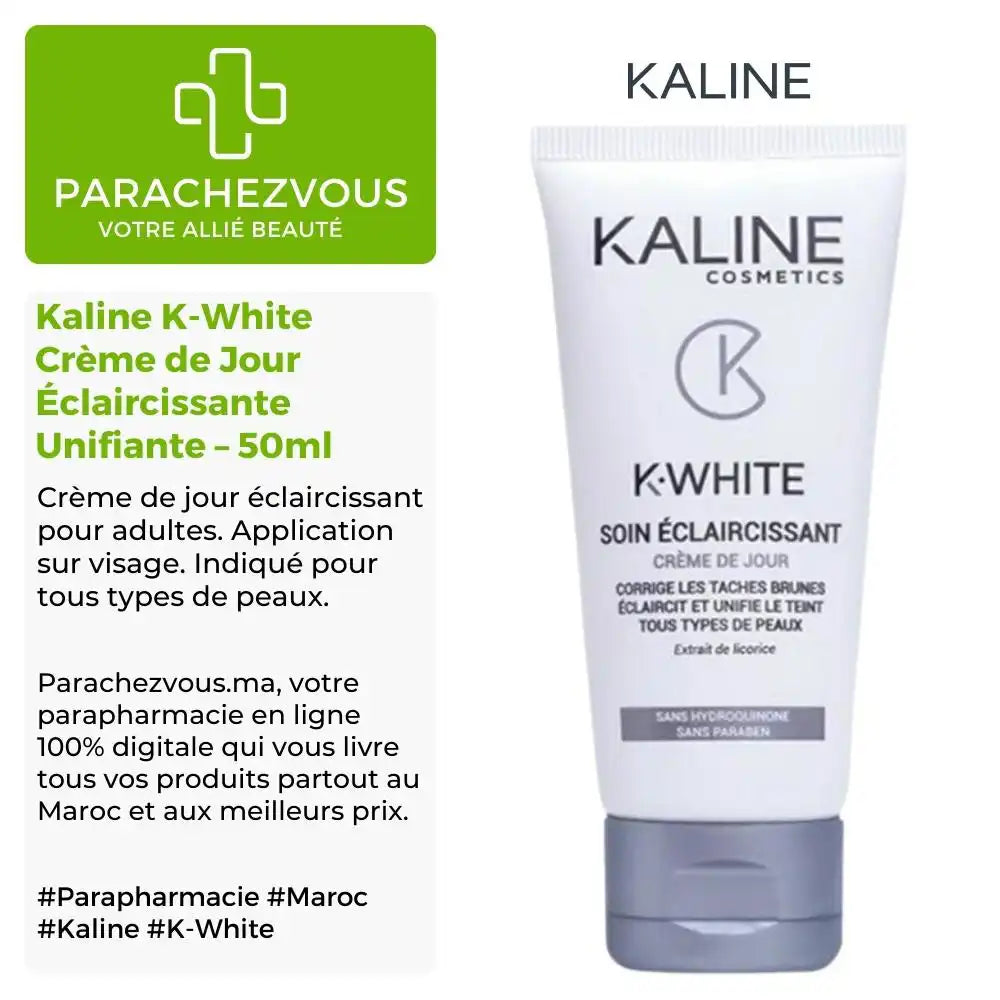 Celvess Cosmetic KALINE K-white night brightening cream in a 50ml jar, designed for nighttime skincare and skin illumination.