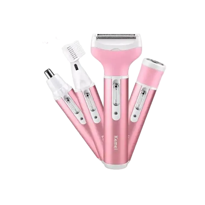 Kemei KM-6637 4-in-1 multifunction epilator and razor from Celvess Cosmetic, featuring multiple attachments for hair removal and shaving.