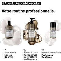 L'Oréal Professionnel Absolut Repair Molecular hair serum in a 250ml bottle, designed for deep repair and nourishment.