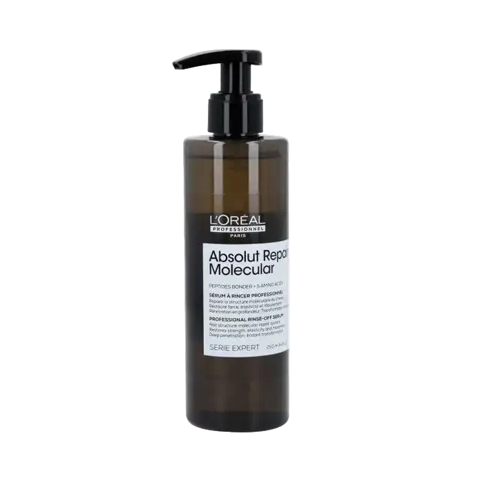 L'Oréal Professionnel Absolut Repair Molecular hair serum in a 250ml bottle, designed to repair and strengthen damaged hair.