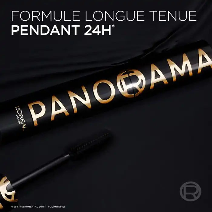 L’Oréal Paris Panorama Mascara Volume Millions de Cils All Night Black, black mascara in 9.9 ml tube, with wand applicator.
