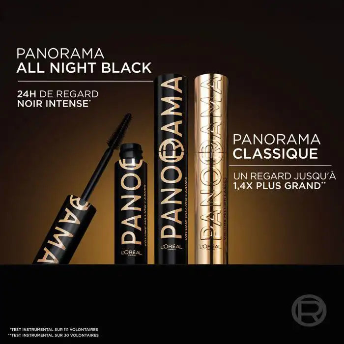 L’Oréal Paris Panorama Mascara Volume Millions de Cils All Night Black in 9.9ml tube showing the mascara wand and brush.