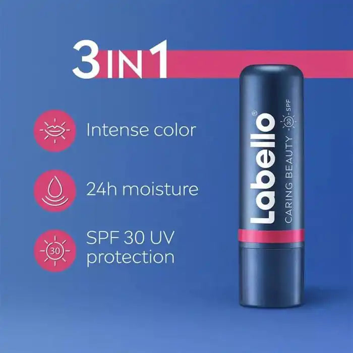 Celvess Cosmetic Labello pink lip balm stick with SPF30, 4.8g, featuring caring, intense rose color for smooth, protected lips.