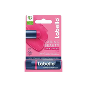 Labello pink lip balm stick with SPF30, caring formula, intense rose color, 4.8g, by Celvess Cosmetic.