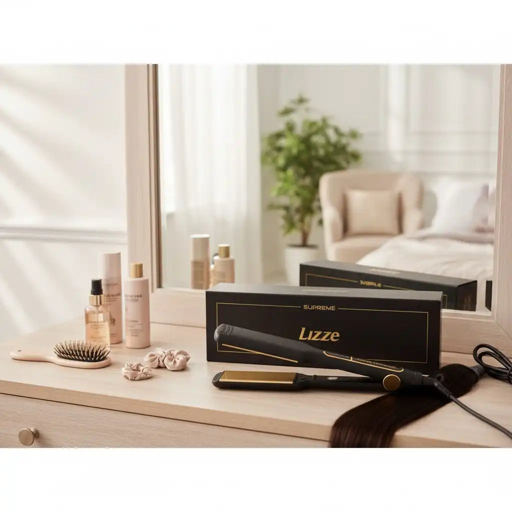 Celvess Cosmetic Lizze Supreme 1.5 Pro Titanium flat iron for professional hair styling, with sleek titanium plates.