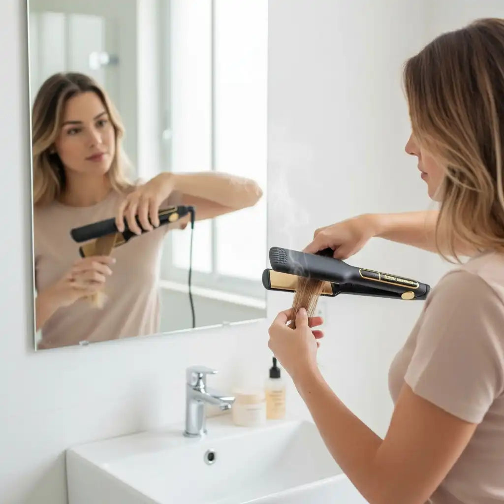 Celvess Cosmetic Lizze Supreme 1.5 Pro Titanium flat iron for professional hair styling, featuring sleek design and titanium plates.