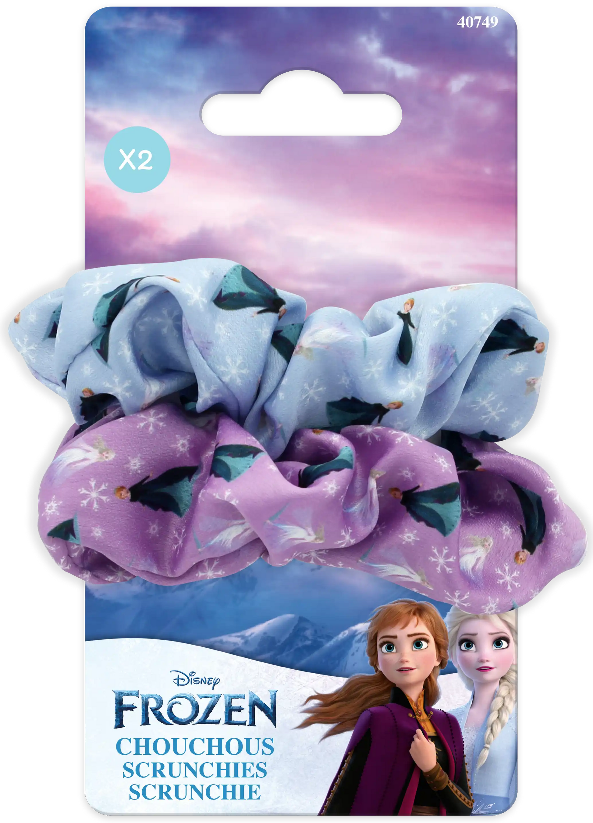 Set of two Frozen II hair scrunchies by Celvess Cosmetic in random colors, soft elastic fabric for hair styling and accessories.