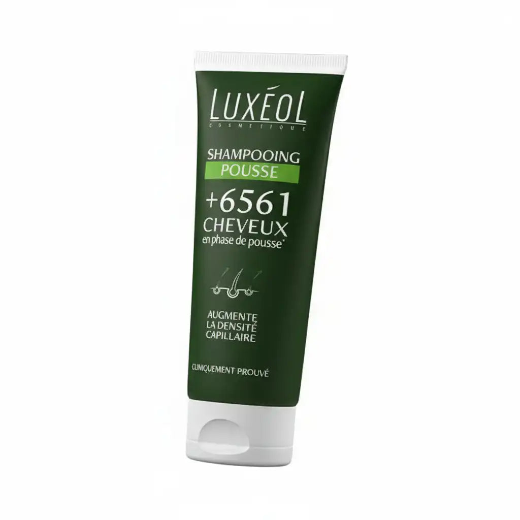 Celvess Cosmetic Luxeol extra-doux shampooing for hair growth, 200ml bottle with white and purple packaging.