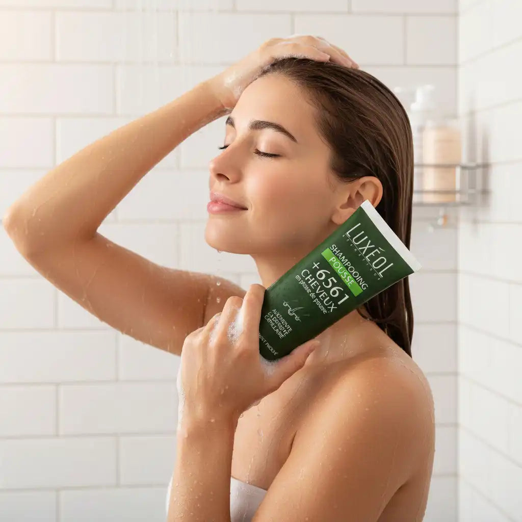 Celvess Cosmetic Luxeol extra-doux shampooing for hair, 200ml bottle with a white and blue label, gentle hair cleansing.