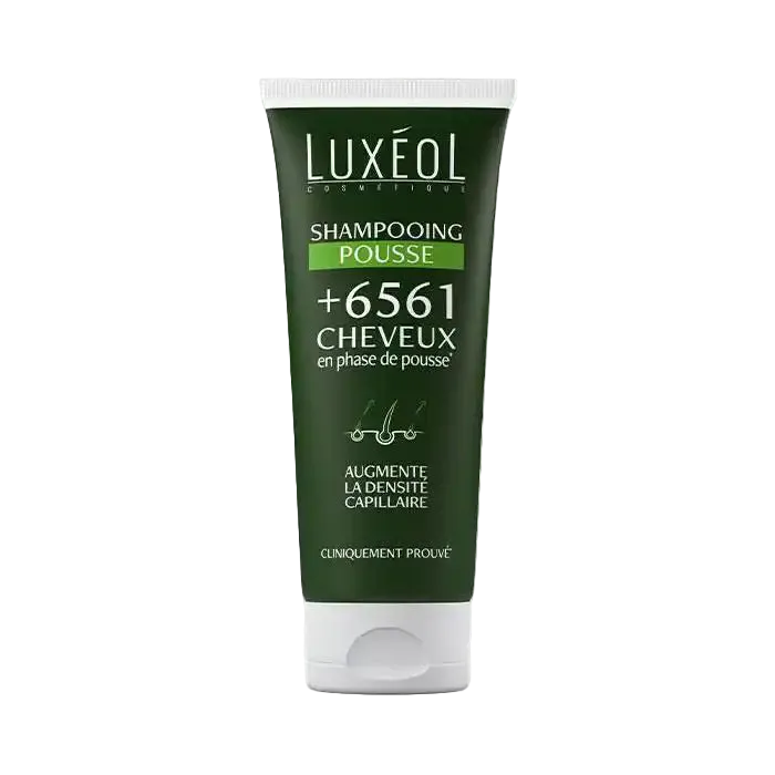 Celvess Cosmetic Luxeol extra-gentle shampooing for hair, 200ml bottle with white and purple packaging.