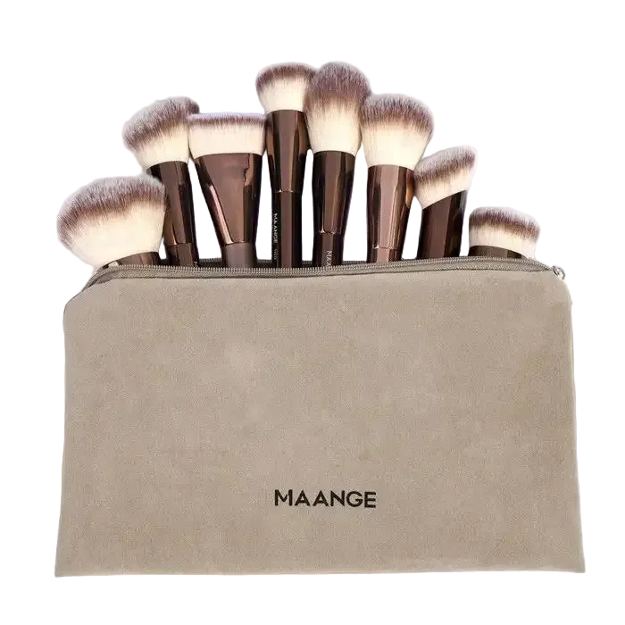 Set of 10 MAANGE makeup brushes from Celvess Cosmetic, including various brush types for face and eye makeup application.