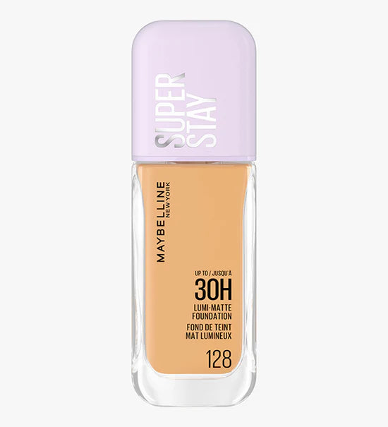 Maybelline SuperStay Lumi Matte foundation bottle, showcasing the liquid foundation with a sleek design and light beige shade.
