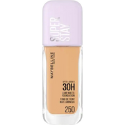 Maybelline SuperStay Lumi Matte foundation bottle, close-up of the liquid makeup product with a matte finish design.