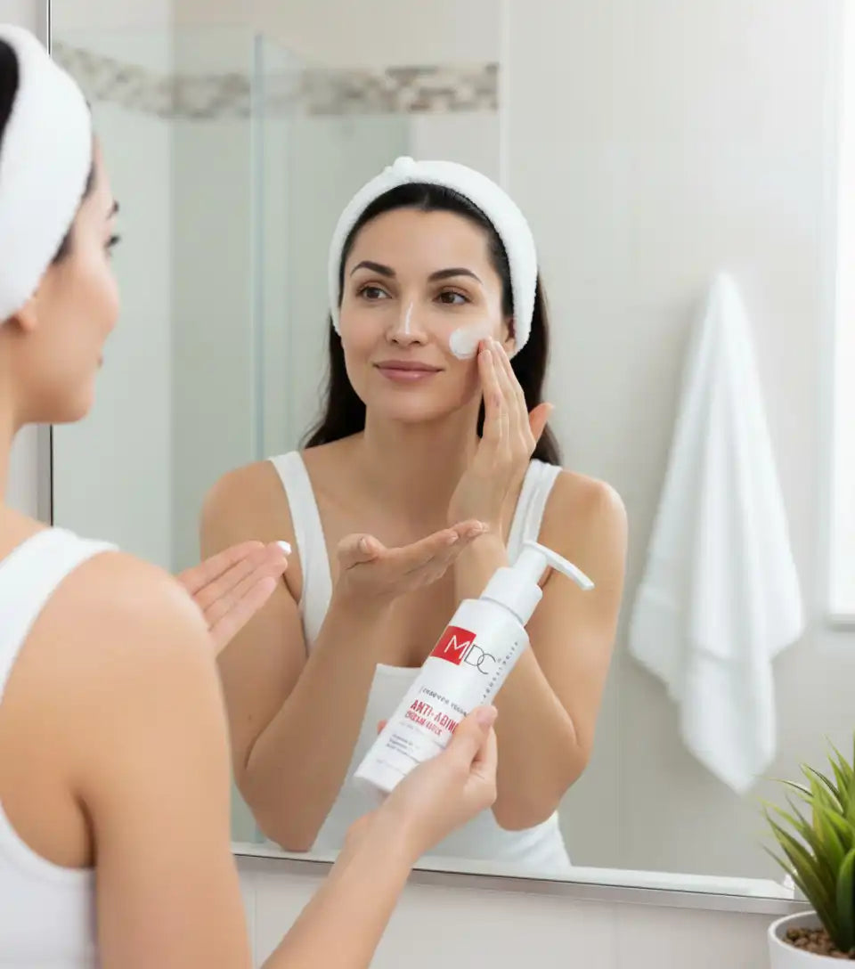 Celvess Cosmetic MDC Forever Young Masque-crème Anti-âge in a 150ml jar, smooth creamy texture for youthful skin.