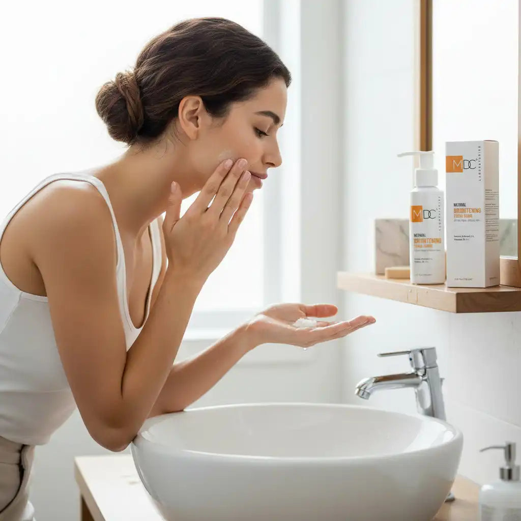 Celvess Cosmetic MDC Natural Gommage Visage Éclaircissant 150ml exfoliating facial scrub with natural ingredients.