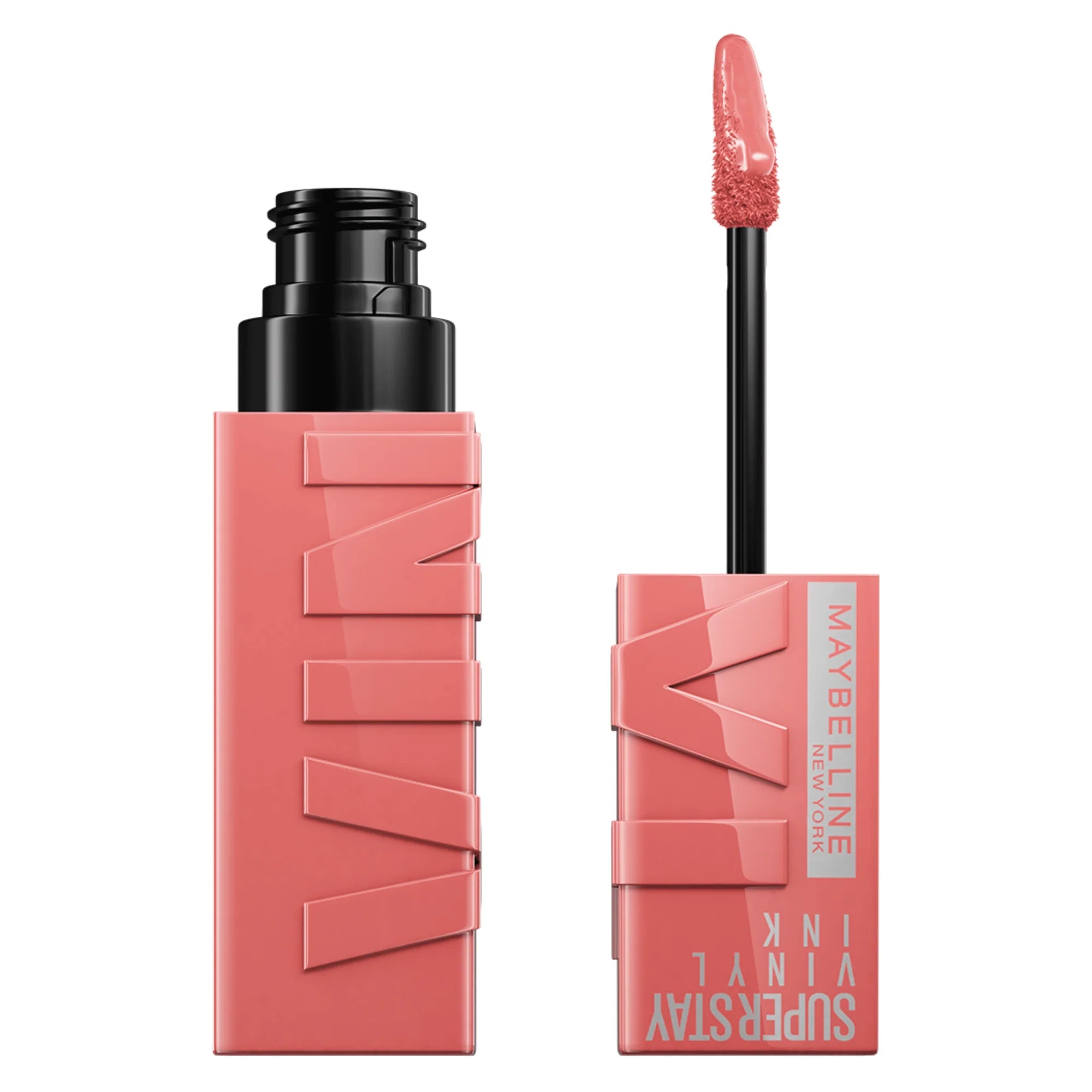 Maybelline New York Superstay Vinyl Ink lipstick in Charmed, glossy lip color with vibrant finish and sleek packaging.